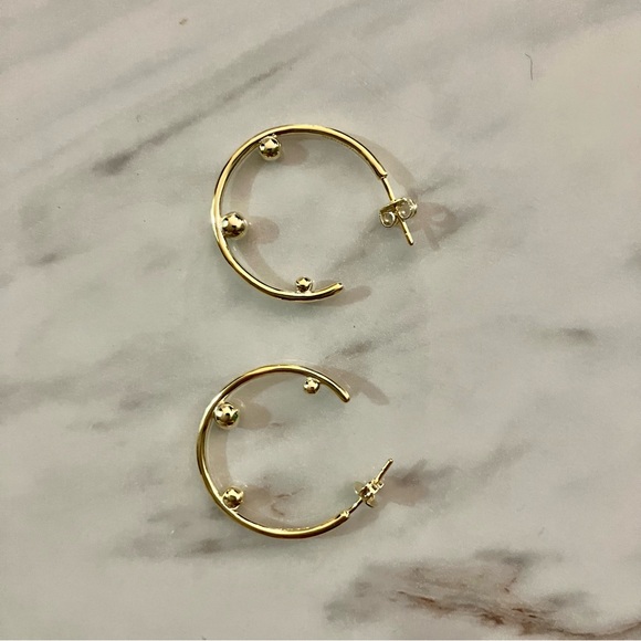 Rachel Glauber 14k Gold Plated Beaded Open Hoop Earrings NWT - Picture 3 of 6